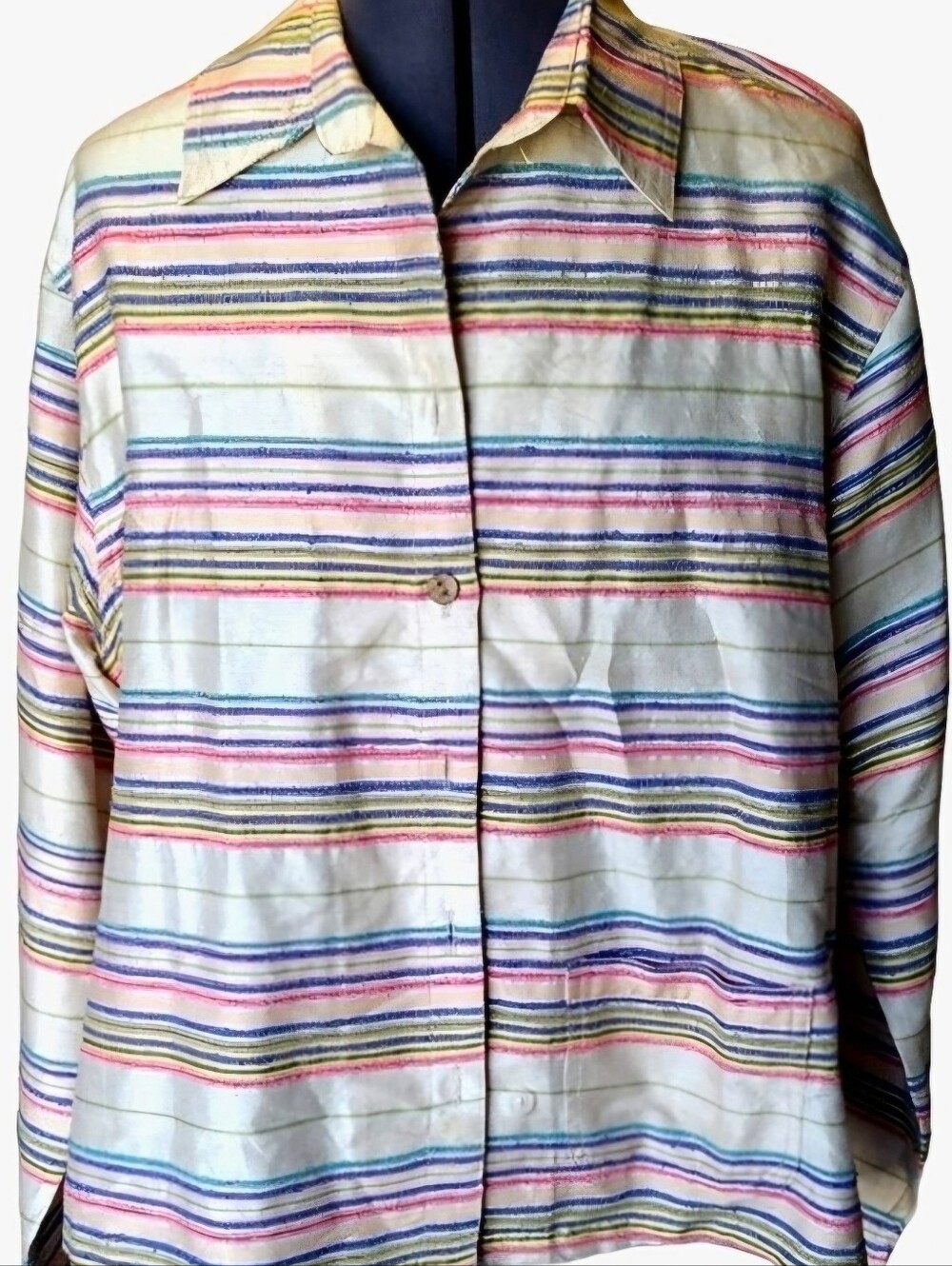 Striped SILK Button-Front Blazer - Multicolor